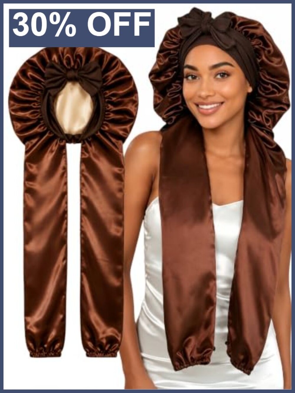 Double Layer Silk Like Satin Bonnet 36" Extra Long for Braids Adjustable Sleep